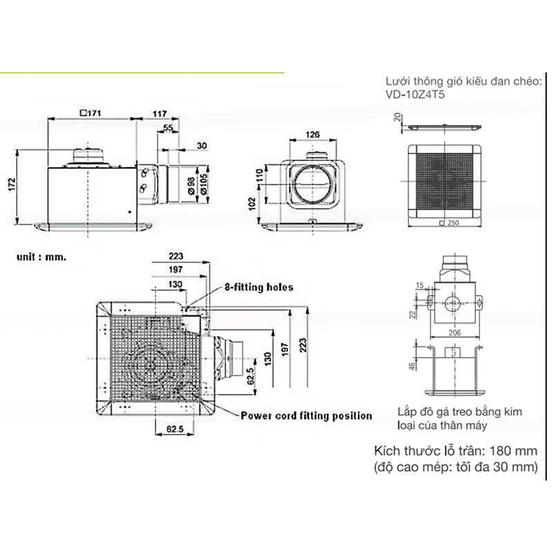 Quạt hút thông gió âm trần Mitsubishi VD-10Z4T5-D ( chính hãng )