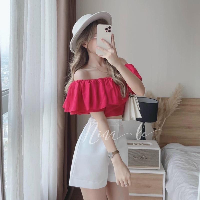 Áo Croptop Bẹt Vai Bèo Quần Short