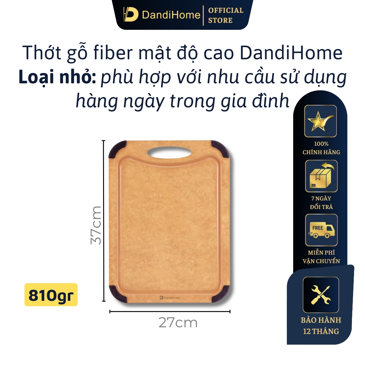 Thớt gỗ sợi fiber DandiHome chịu nhiệt 177 độ C, sử dụng với máy rửa bát, không BPA, không mùi, không lo ẩm mốc