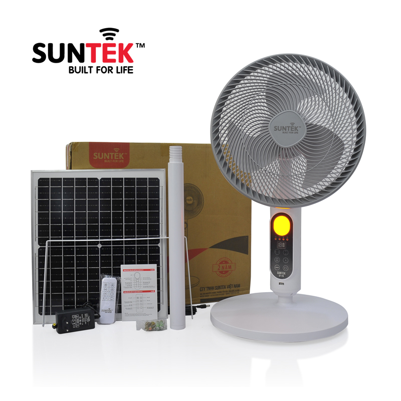 Quạt Năng Lượng Mặt Trời SUNTEK SF-F8 30W - 12 giờ sử dụng | Đảo chiều 360 độ | Có đèn ngủ đuổi muỗi | Sạc dự phòng USB - Hàng Chính Hãng - Bảo hành 2 năm