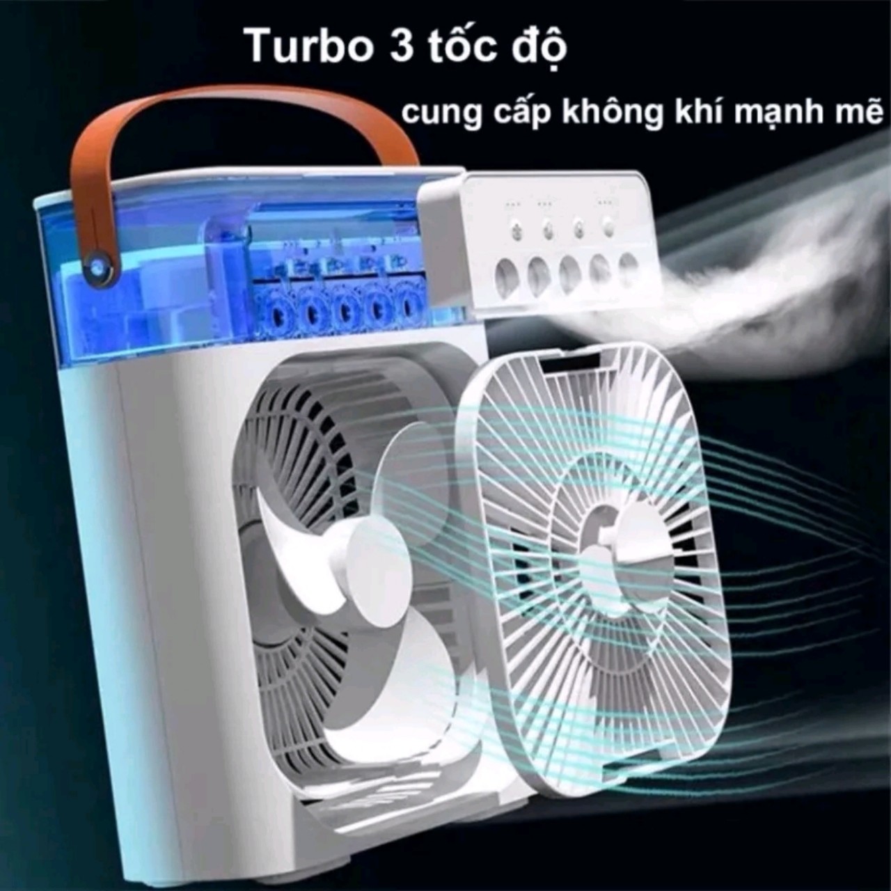 Quạt điều hòa phun sương hơi nước mini để bàn có khay nước chứa đá kèm đèn led 7 màu loại tốt hàng cao câp