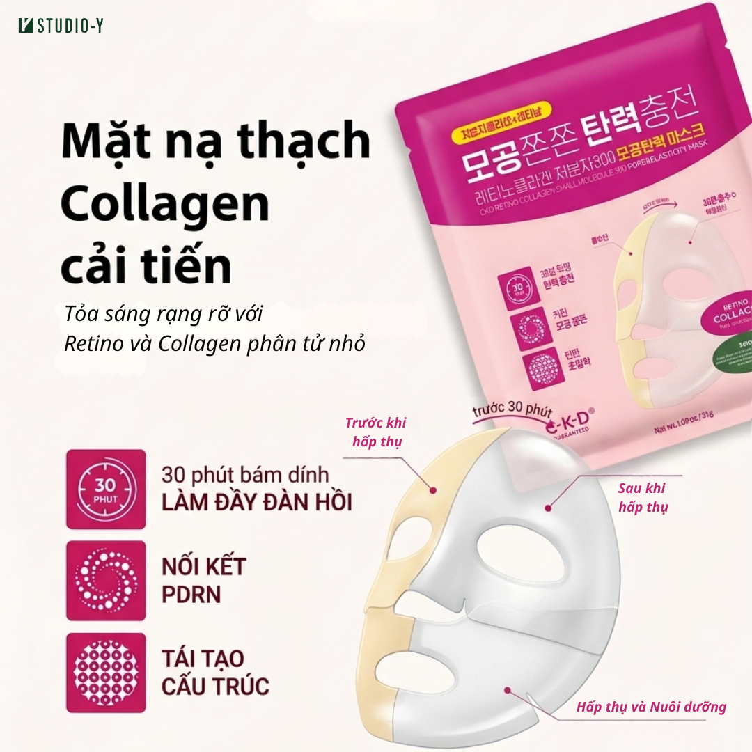 Mặt nạ thạch hỗ trợ giảm nếp nhăn CKD GUARANTEED Retino Collagen Small Molecule 300 Pore&amp;Elasticity Mask (5 miếng)