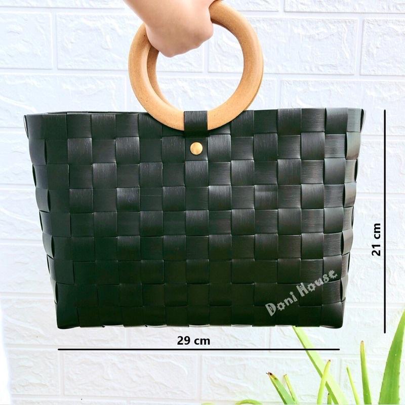 Túi Giỏ Xách Đan Tay Quai Gỗ Lớn Nhiều Màu Hàng Xuất Khẩu Thủ Công Sang Chảnh Đi Chơi Đi Biển Chụp Hình