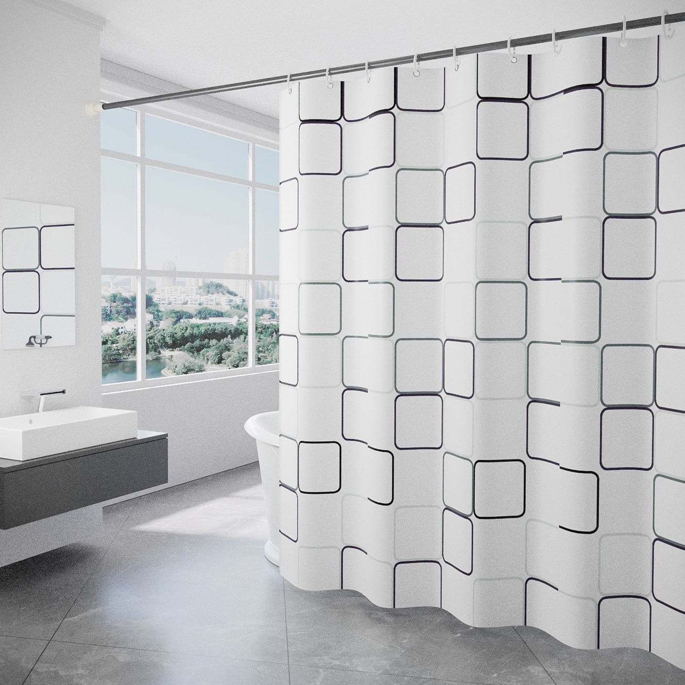 Rèm Phòng Tắm Chống Thấm Nước Cao Cấp – Họa Tiết Ô Vuông