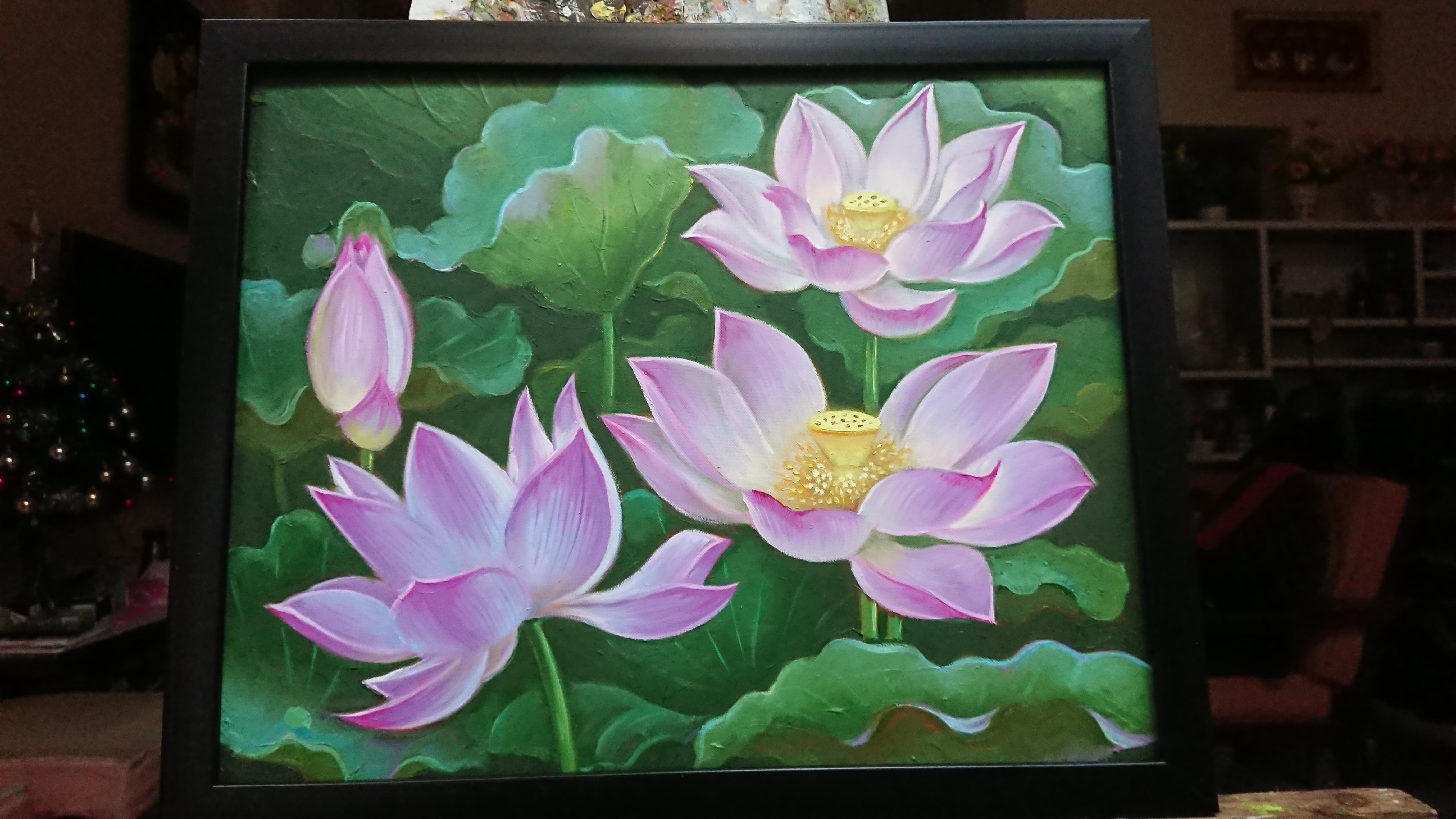 Tranh Treo Tường (Sơn Dầu Vẽ Tay 100%) - Ao Sen 40x50cm