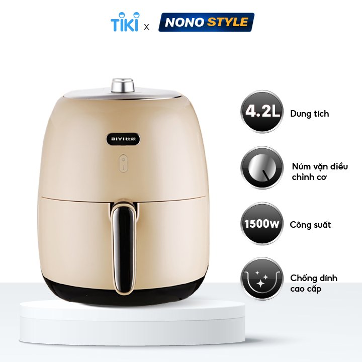 Nồi Chiên Không Dầu Cơ BIYI AF-80 - Nút điều chỉnh nhiệt độ & thời gian cơ phong cách retro - Hàng chính hãng