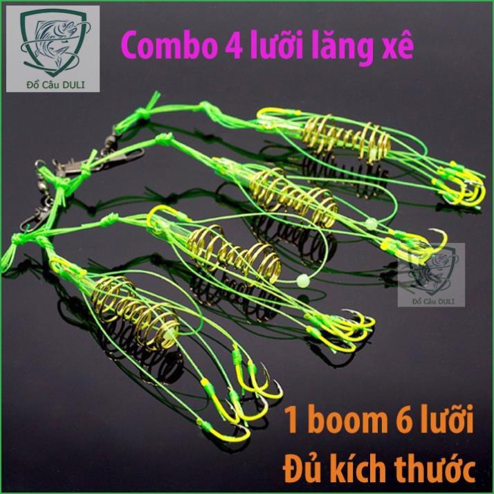 Hộp 4 lưỡi câu cá, lưỡi lăng xê (lancer) xanh chất lượng đủ kích thước LC-3