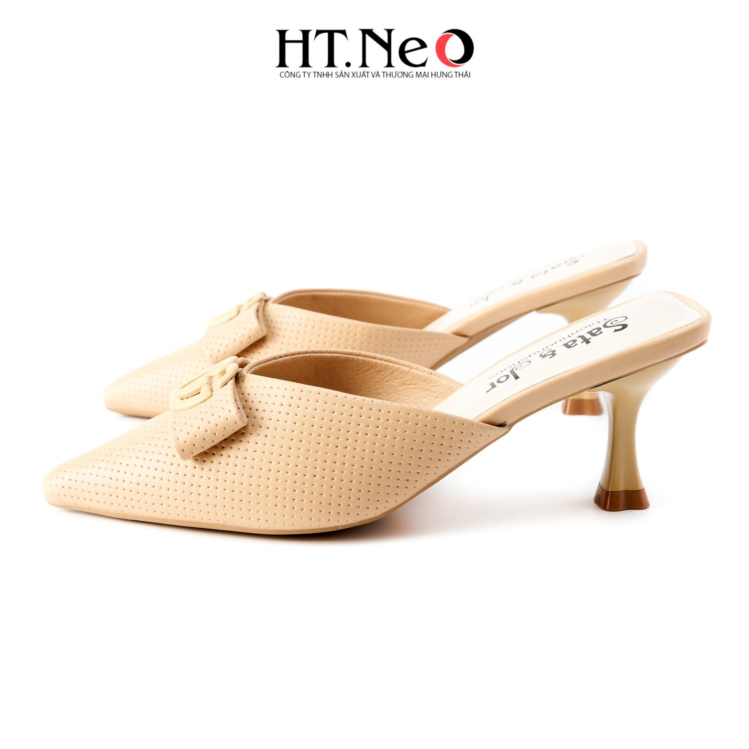 Sục nữ HT.NEO gót nhọn, sandal nữ gót nhọn mũi nhọn thiết kế trẻ trung với khuy GG, da cao cấp, đi cực êm chân, thoải mái, cực dễ đi, đi êm chân SDN143