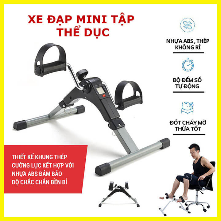 Xe đạp tập thể dục tại nhà có đồng hồ đếm điện tử, xe đạp thể thao mini gấp gọn tùy chỉnh độ nặng tập luyên chân tay-15VGA13