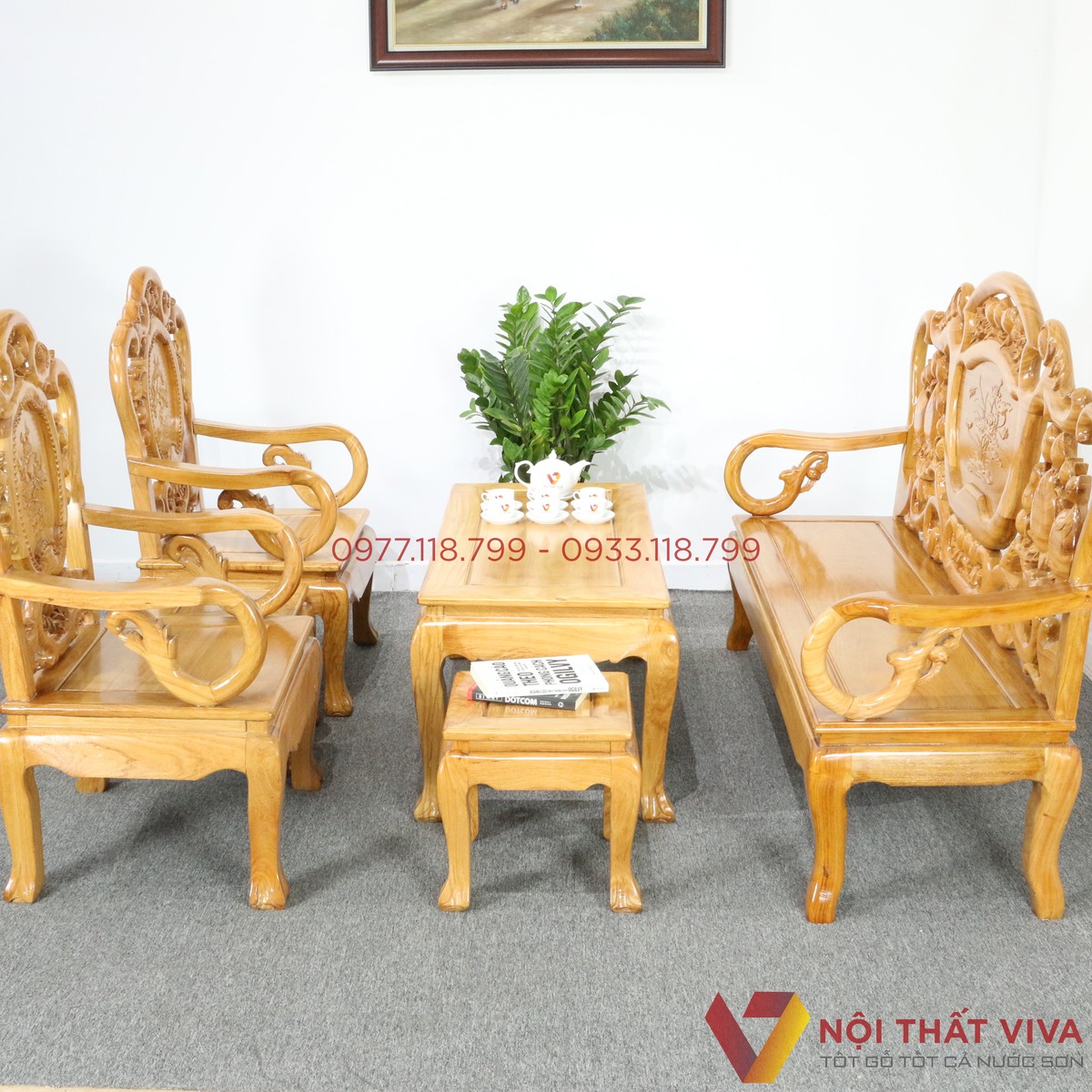 Bộ Bàn Ghế Salon Gỗ Gõ Đỏ Chuông Đào 6 Món Đẹp Hiện Đại