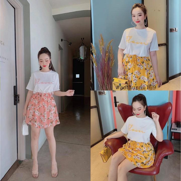 Áo Thun Nữ Cổ Tròn Màu Trắng In Chữ Flower ATN6013