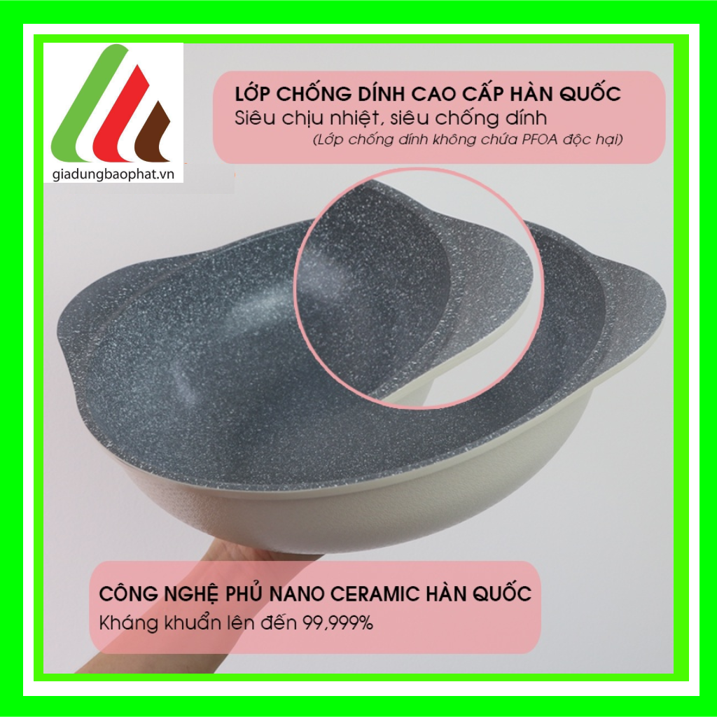 Nồi lẩu/chảo lẩu Ecoramic chống dính đáy từ vân đá 28cm 3L Hàn Quốc