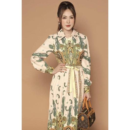 ĐẦM LỤA CỔ SƠ MI HOẠ TIẾT SANG TRỌNG