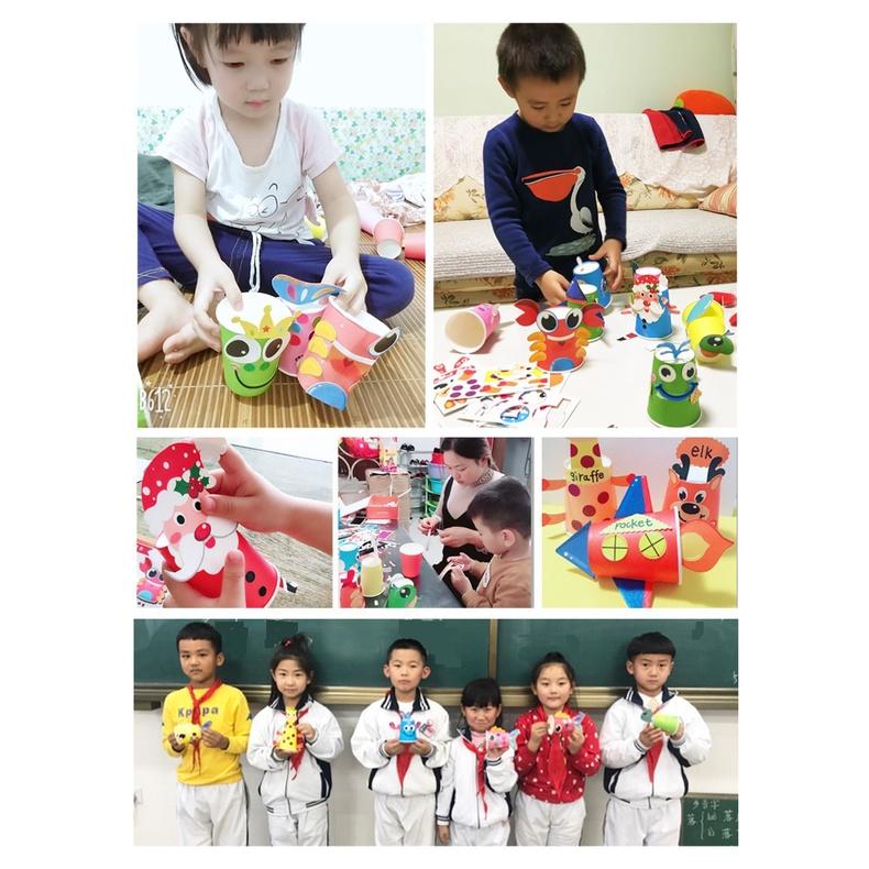 Set 12 cốc dán giấy thủ công động vật cho bé đồ chơi dán màu thủ công tạo hình ly giấy