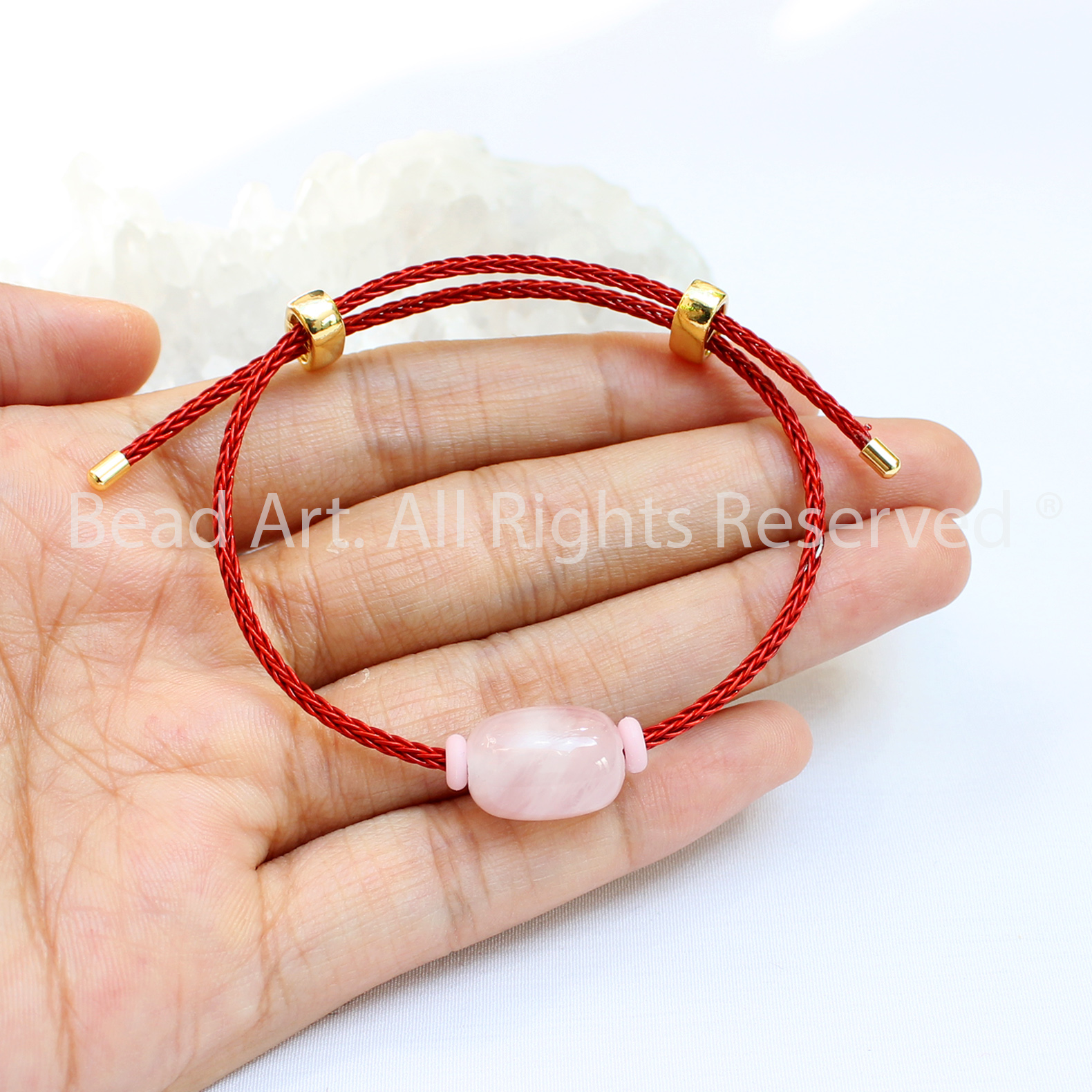 Vòng Tay Lu Thống Thạch Anh Hồng Tự Nhiên , Vòng Tay Đá Phong Thuỷ, Chuỗi Hạt, Mệnh Hoả, Mệnh Thổ - Bead Art