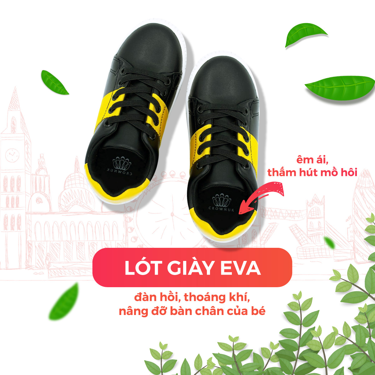 Giày Thể Thao Sneaker Bé Trai Bé Gái Đi Học Cổ Thấp Crown Space UK Active Trẻ em Cao Cấp CRUK255 Siêu Nhẹ Êm Size 28-36/4-14 Tuổi