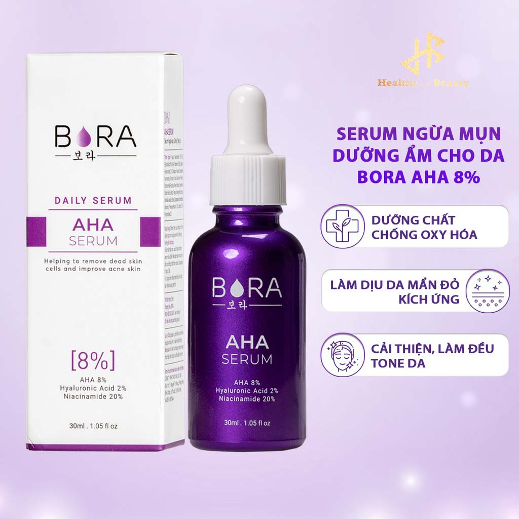 Tinh chất tẩy tế bào chết, cấp ẩm và làm sáng da Bora AHA 8% lọ 30ml