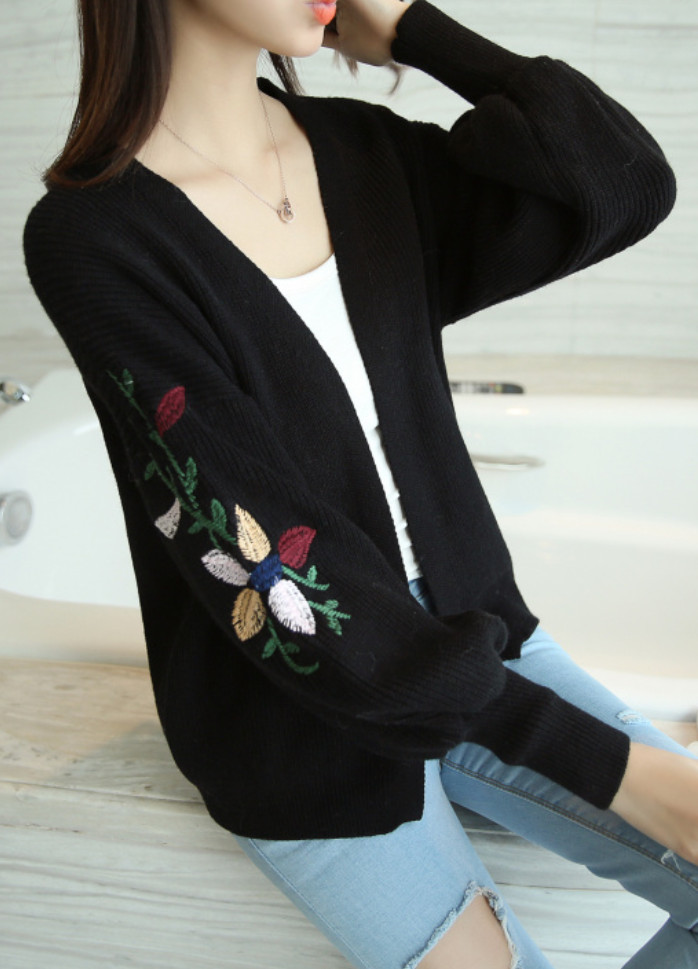 Áo Len Nữ Thu Đông Kiểu Khoác Nhẹ Cardigan Thêu Hoa Mẫu Tay Bồng ALN022 MayHomes