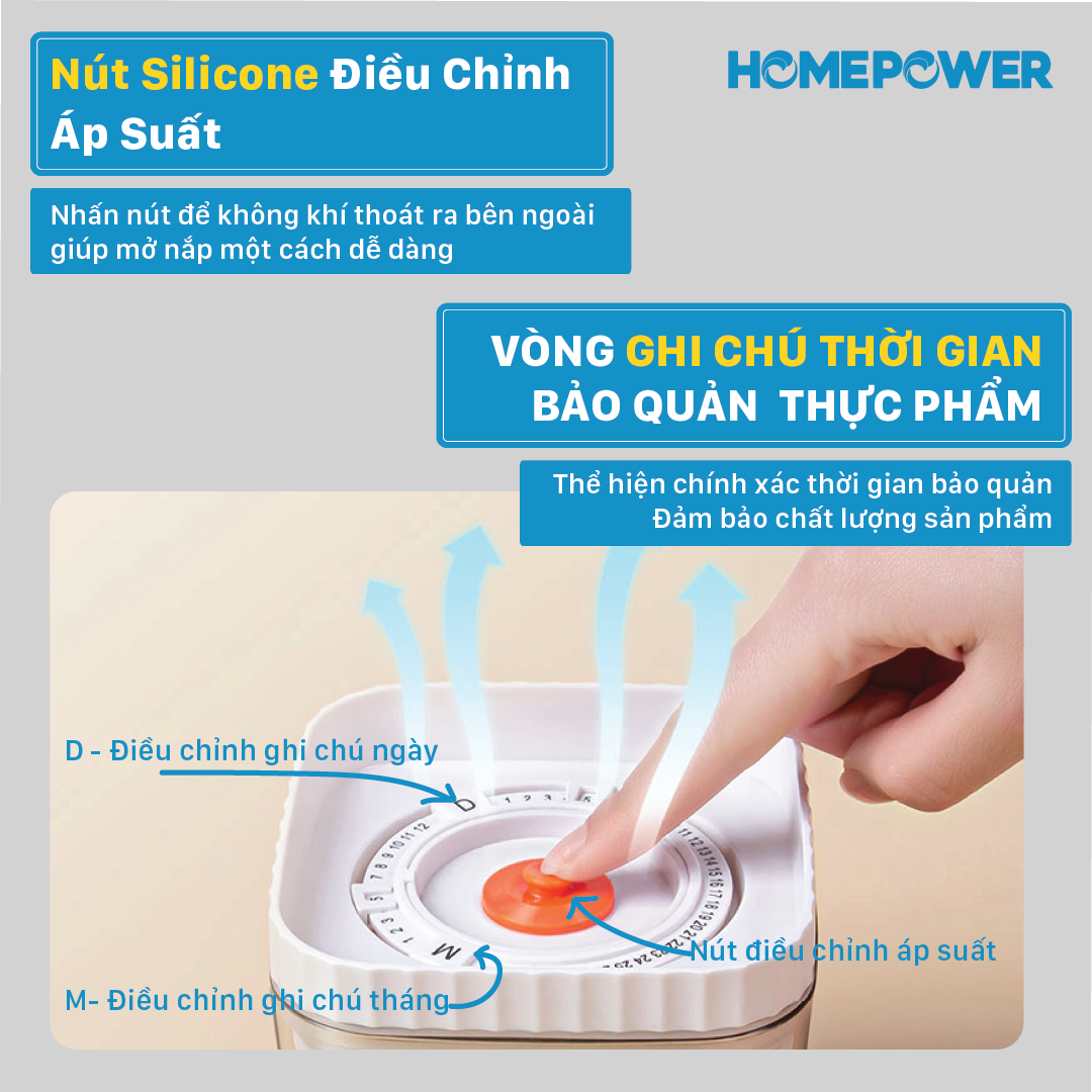 Hình ảnh Hộp nhựa bảo quản thực phẩm khô, hộp đựng ngũ cốc hút chân không có vòng ghi chú thời gian Homepower chống ẩm mốc mối mọt