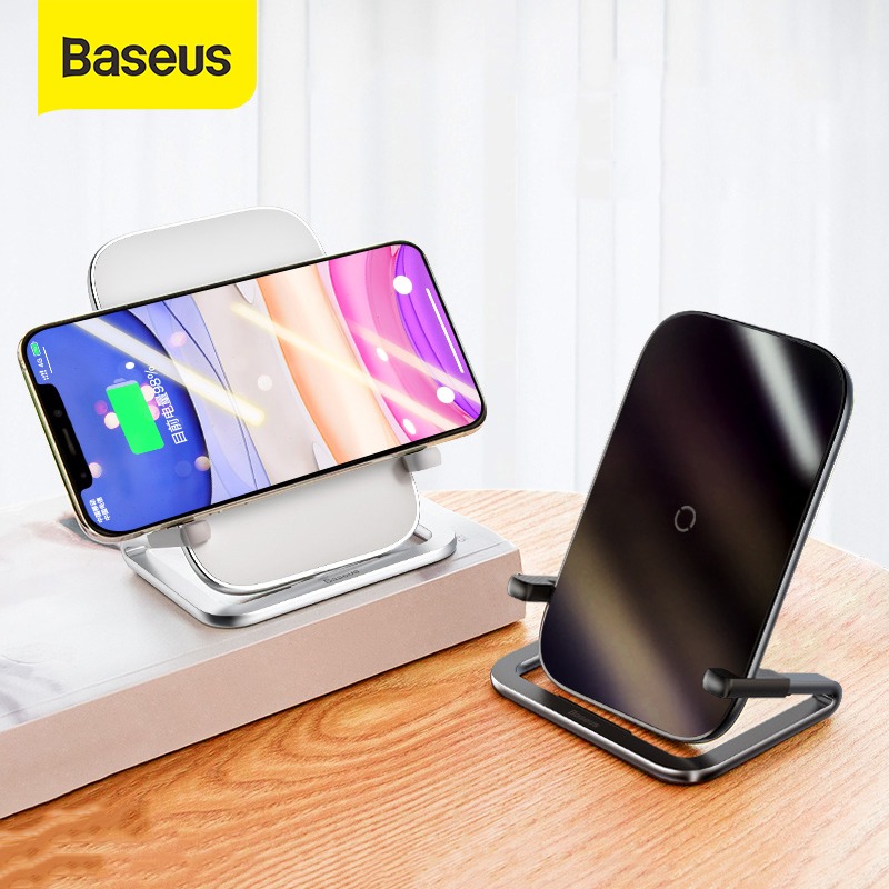 Đế sạc nhanh không dây Baseus Rib 15W cho iPhone/Samsung/ Xiaomi/ Oppo (Horizontal and Vertical Holder Wireless Quick Charger) - Hàng chính hãng