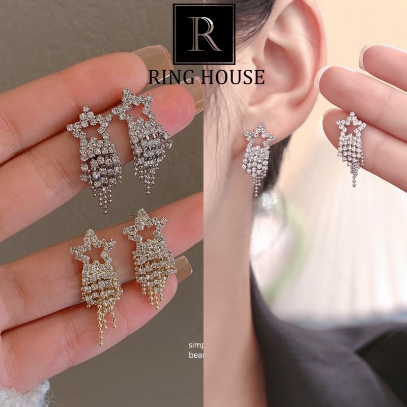Khuyên Tai Bông Tai Nữ Chùm Ngôi Sao Tua Rua Dự Tiệc Sang Đẹp Ring House