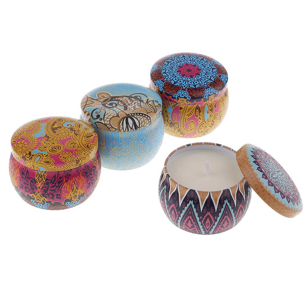 4 Pieces National Style Scented Candle Natural Soy Wax Portable Tin Candle