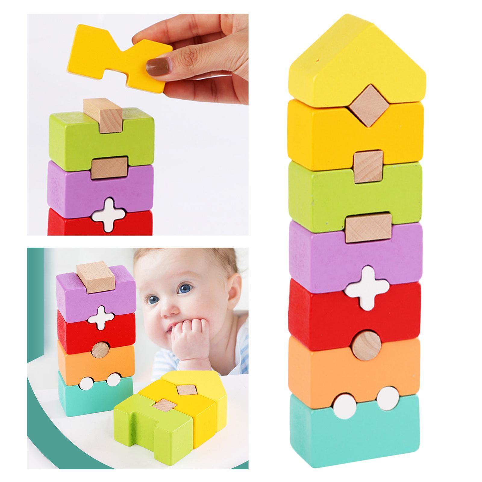 Wooden Building Blocks Kids Rainbow Stacker Stacking Game Construction Toys