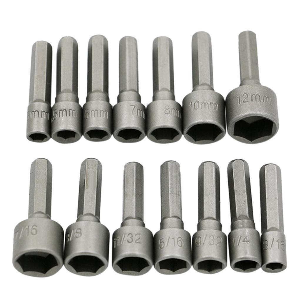 9/14pcs Strong Power Nut Driver Hex Socket Screwdrivers Set 5-13mm Screw Driver Air Nuts Spanner 1/4" Shank DIY Household Woodworking Tools