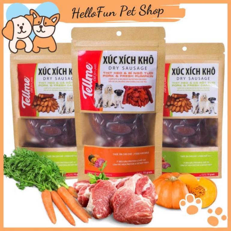 Xúc xích khô Tellme cắt lát cho chó - Đồ ăn vặt cho thú cưng (70g) - Thịt heo &amp; Cà rốt