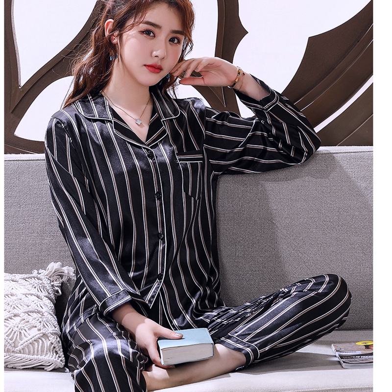 Đồ bộ Pyjama mặc nhà Nữ chất liệu phi bóng rũ mềm mại, sọc trẻ trung -88217