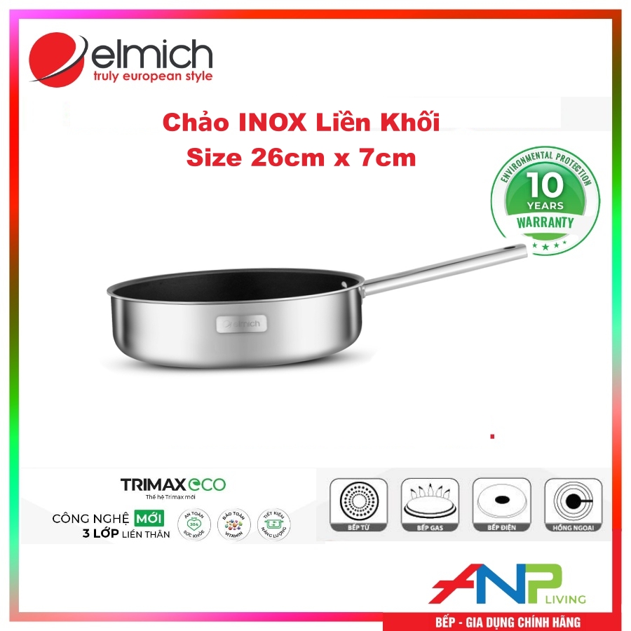 Bộ Nồi INOX 3 Lớp Liền Khối Elmich Trimax ECO EL-8004 (Bộ 3 Nồi Size 18, 20, 26cm & Chảo 26cm) - HÀNG CHÍNH HÃNG