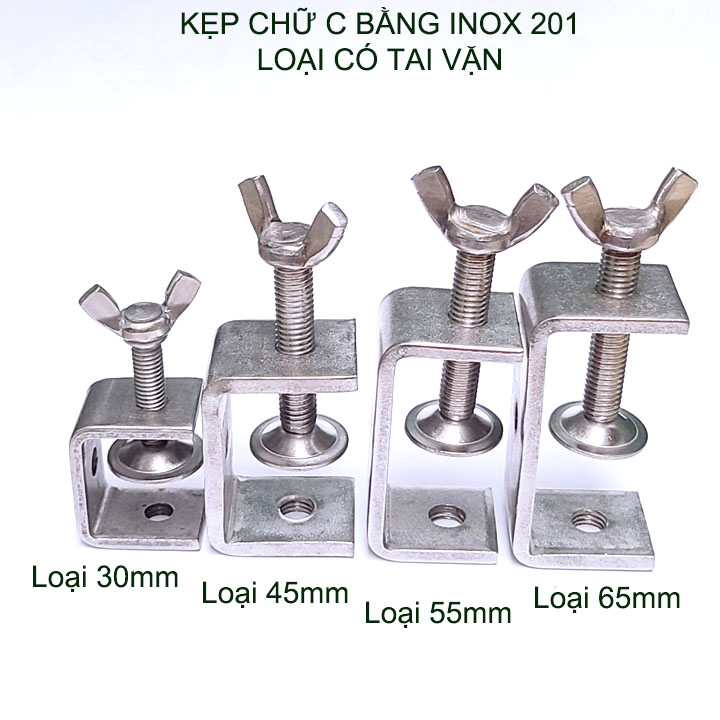 01 Kẹp chữ C bằng inox 201 không gỉ, dày dặn chắc chắn dùng cho nghề mộc, cơ khí