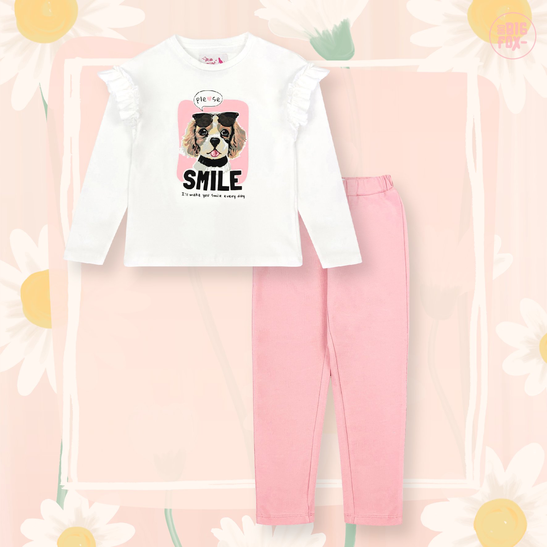 Bộ dài tay bé gái BIGFOX - MISS MEOW size đại, bộ thu đông cho bé phong cách Hàn Quốc in chó đeo kính SMILE 11 - 38 kg