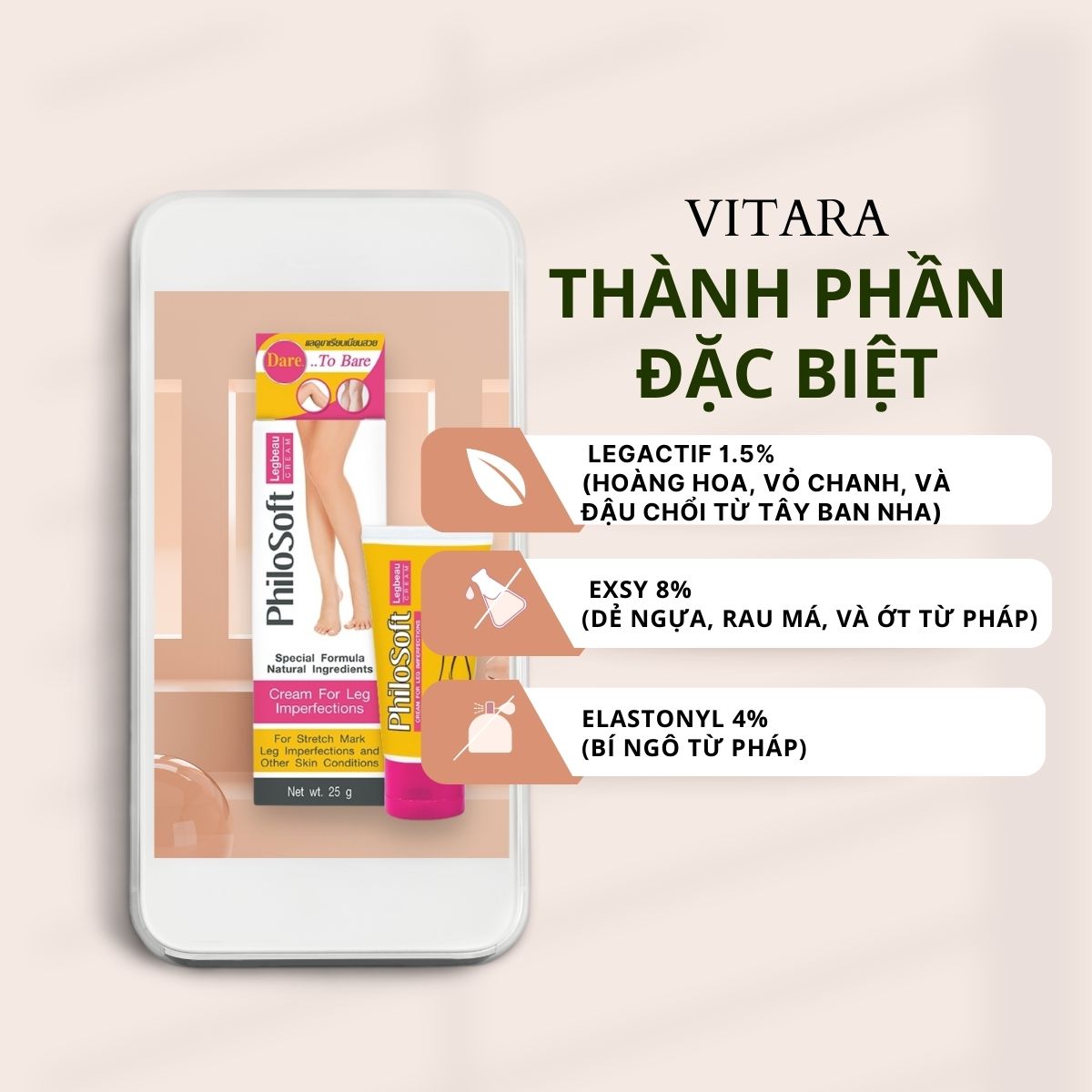 Kem thoa giãn tĩnh mạch Philosoft Legactif cải thiện chứng giãn tĩnh mạch, giảm sưng và dưỡng da 25g