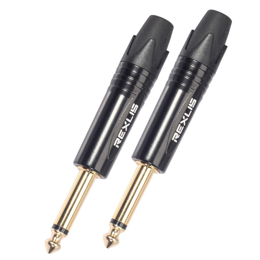 2X 6.35mm Stereo Jack Plug for DIY Audio Soldering for Microphone Guitar Black