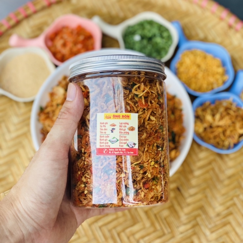 Muối Tôm Hành Phi ÔNG BỐN - Tặng 200g Bánh Tráng Phơi Sương(hũ 300g)