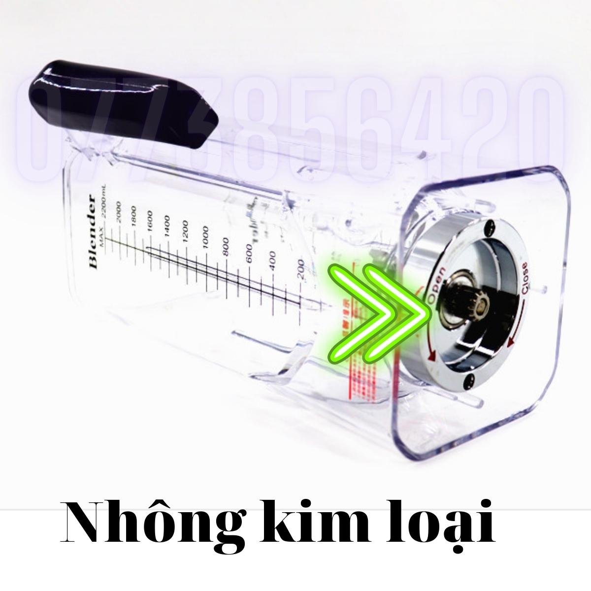 Cối xay sinh tố công nghiệp, bằng nhựa PC cực dầy dung tích 2.2 lít, dao xay 6 cánh inox 304, xay đá nhiễn như bào, bền bỉ, không sợ bể vỡ, dùng cho các loại máy xay trên thị trường