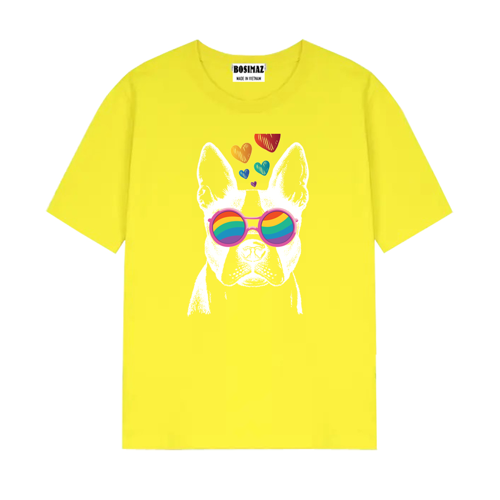 Áo thun Unisex Bosimaz TS017 cổ tròn tay lỡ phom rộng in hình chó, thun contton 100%, vải đẹp dày, thoáng mát không xù lông.