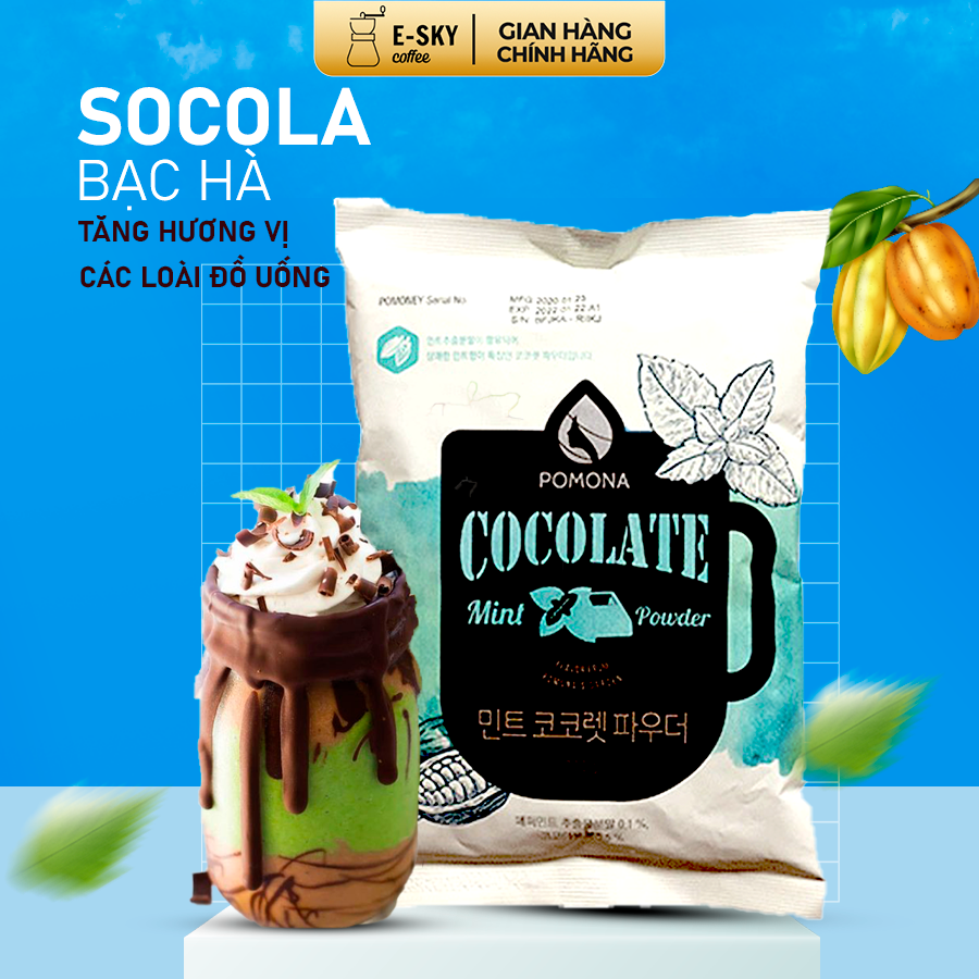 Bột Socola Bạc Hà Pomona Mint Chocolate Powder Nguyên Liệu Pha Chế Cà Phê, Latte, Mocha, Đá Xay, Sữa Lắc Hàn Quốc Gói 800g