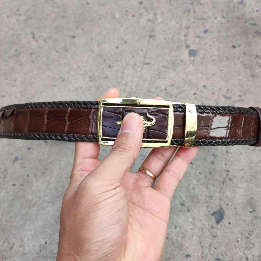 Thắt Lưng Cá Sấu Đan Viền Thủ Công Đẹp Bền Bỉ - TS131A (Mặt vàng)
