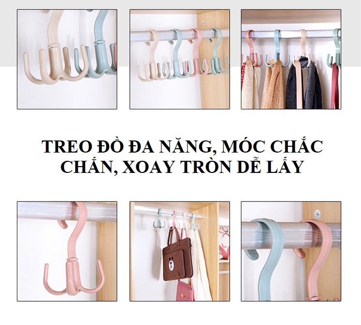 Móc Nhựa Treo Đồ 4 Chấu Xoay Tròn Đa Năng Treo Nhiều Đồ Tiện Dụng