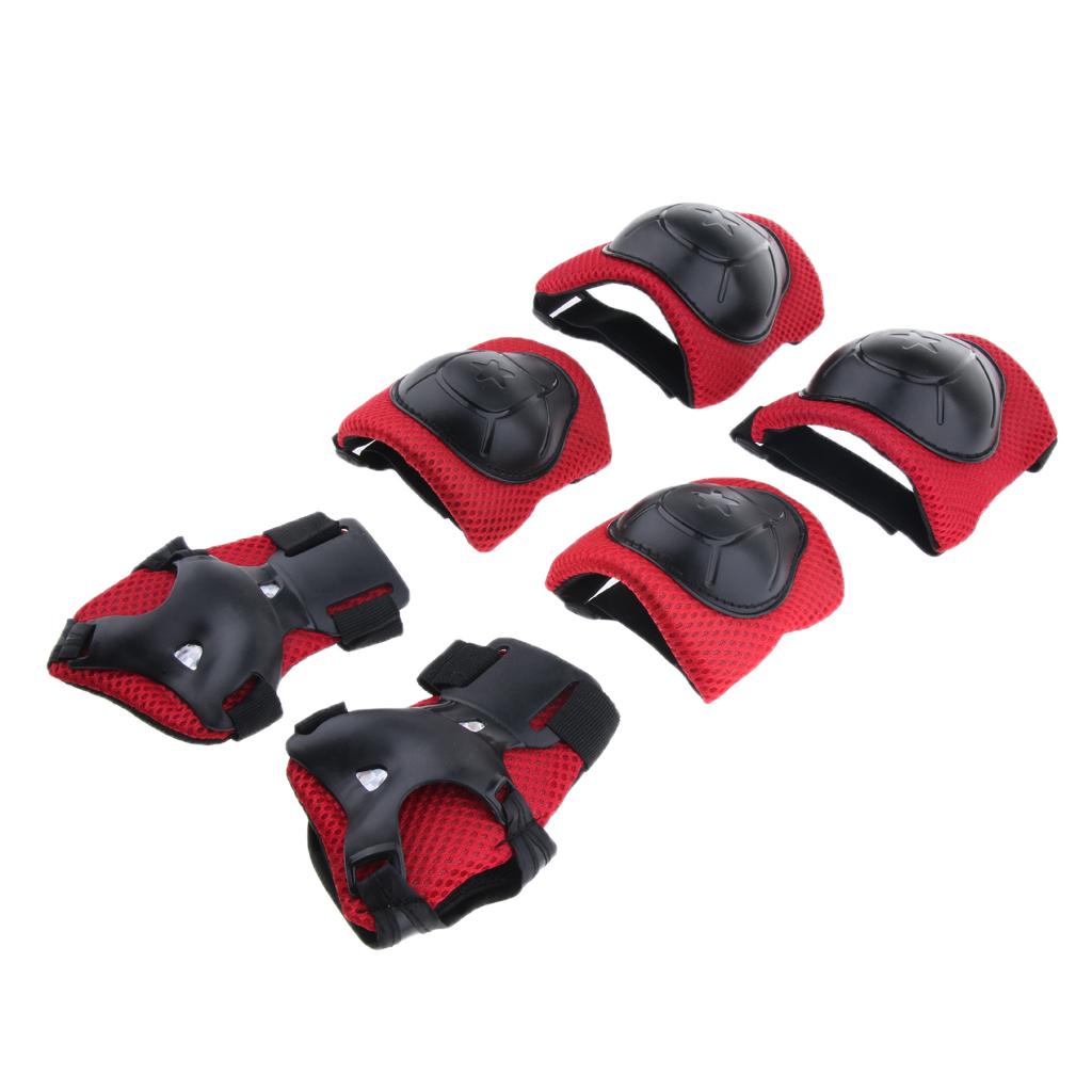 6Pcs Kids Elbow Knee Wrist Protective Pads for Skateboard Skating red