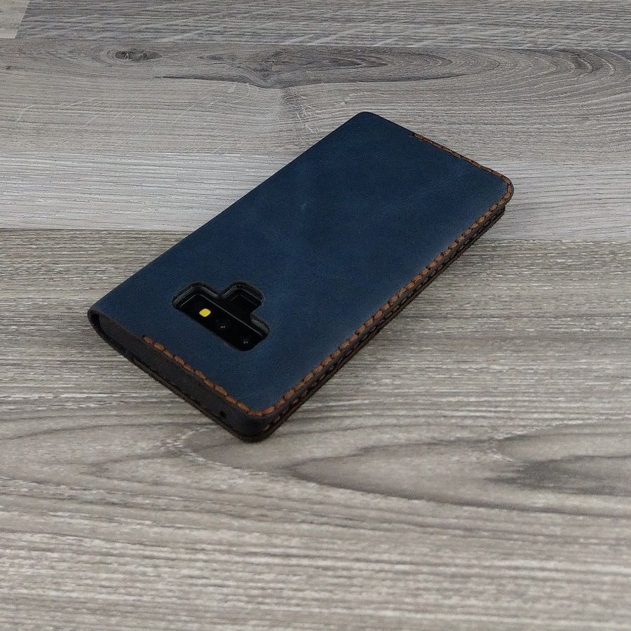 Bao da cho samsung note 9 handmade da nappa màu xanh trơn