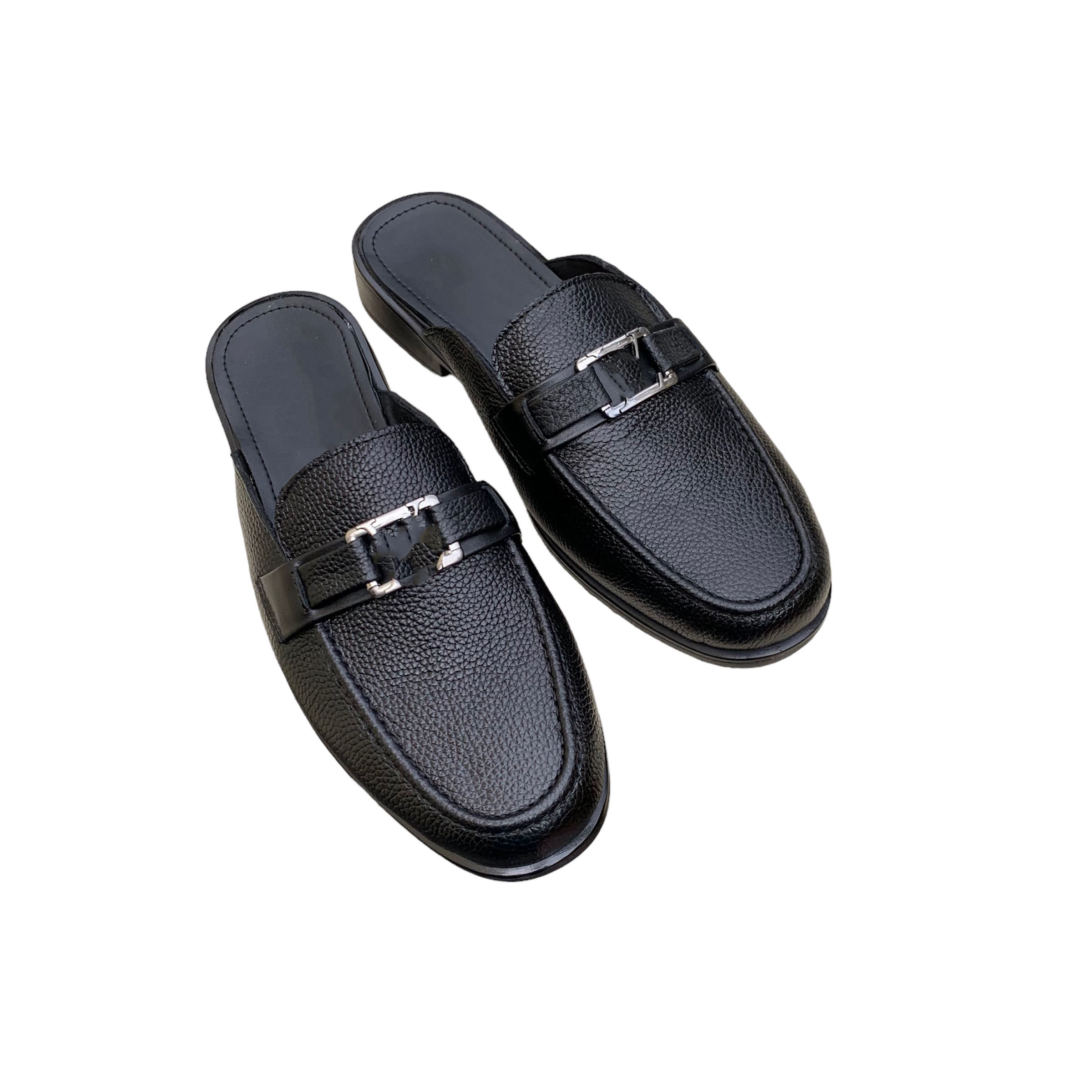 Giày Sục nam hở gót chất liệu da bò cao cấp, khoá LV nổi bật, cam kết da thật 100%