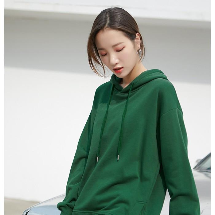 Áo hoodie Nỉ trơn form rộng màu xanh lá xậm Áo Khoác Hoodie Form Rộng Tay Dài của Hàn Quốc Chất Nỉ Bông Mới 2019-áo Hoodie hàn quốc