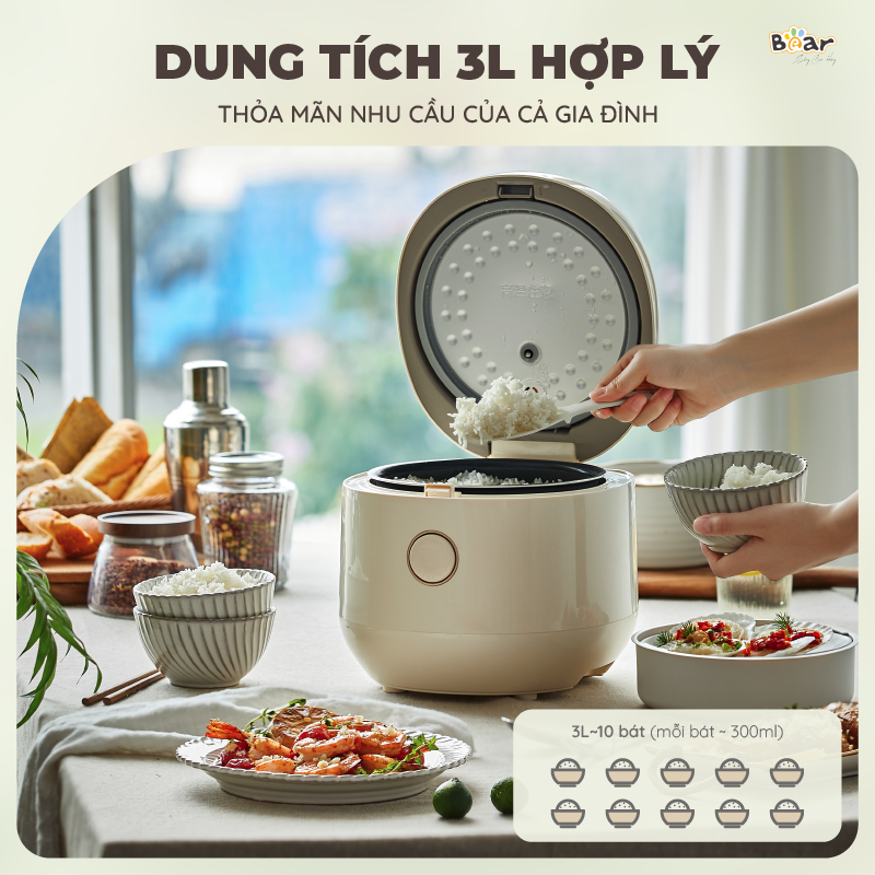 Nồi Cơm Điện Tử Bear 3L Lòng Nồi 5 Lớp Đa Năng Nấu Cơm Nấu Cháo Hầm Hấp Hâm Nóng Hẹn Giờ Lên Đến 12 Tiếng SB-NC30A - HÀNG CHÍNH HÃNG