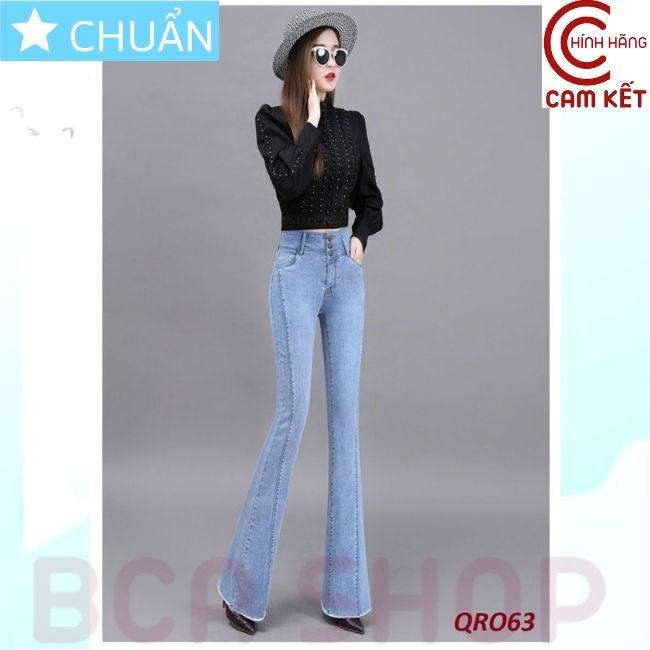 Quần jean nữ ống loe QRO63 ROSATA tại BCASHOP dáng dài, lưng cao 3 nút, phom chuẩn, chất liệu jean cao cấp - màu xanh nh