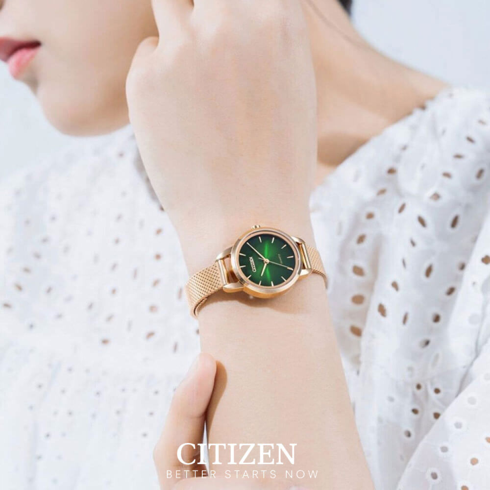 Đồng Hồ Nữ Citizen Pin (Quartz) EQ3003-50W (26mm) - Dây Kim Loại - Kính Khoáng - Mặt Xanh