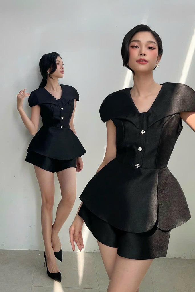 Set short áo thiết kế nút đá