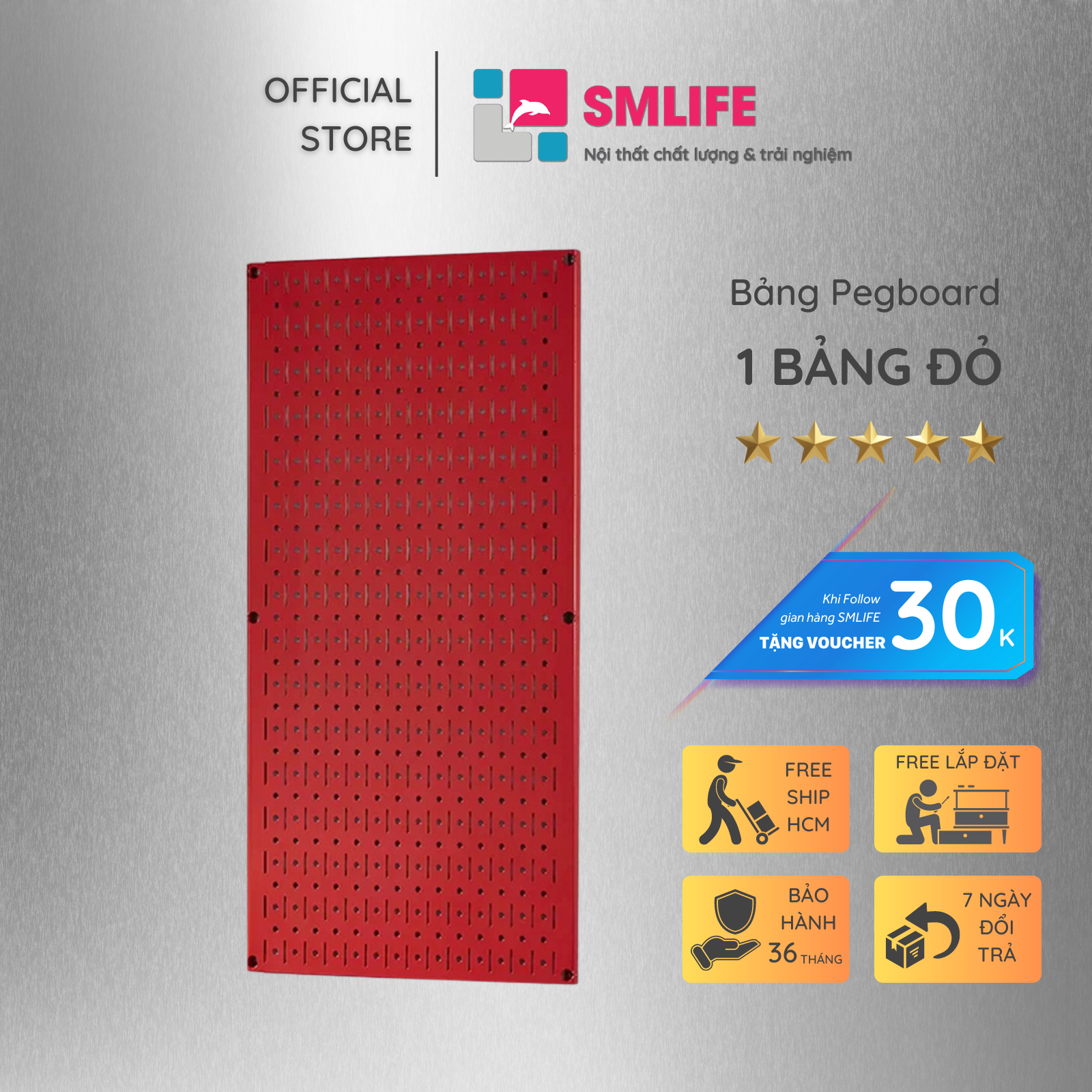 Bảng treo dụng cụ SMLIFE Pegboard đứng 80×40